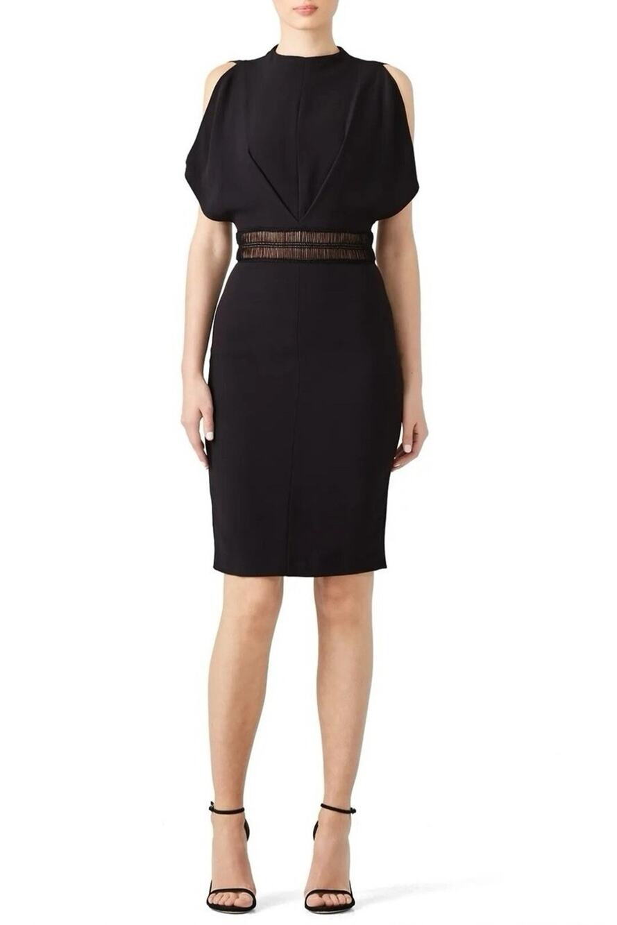 Genny Black Crepe Lurex Embroidered Sheath Dress Women's Size 2